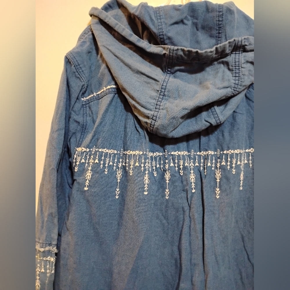 Blue Hooded Lace-Up Top BLANKNYC (R) WOMEN'S XL Embroidery Corded Pocket Cotton - Picture 11 of 11